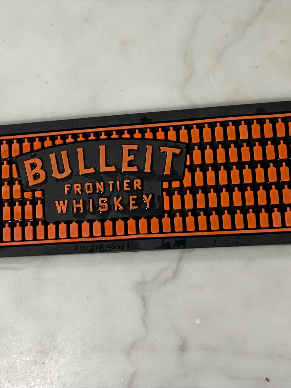Bulleit Frontier Whiskey Distillery Bar Mat, Black & Orange Rubber 21”